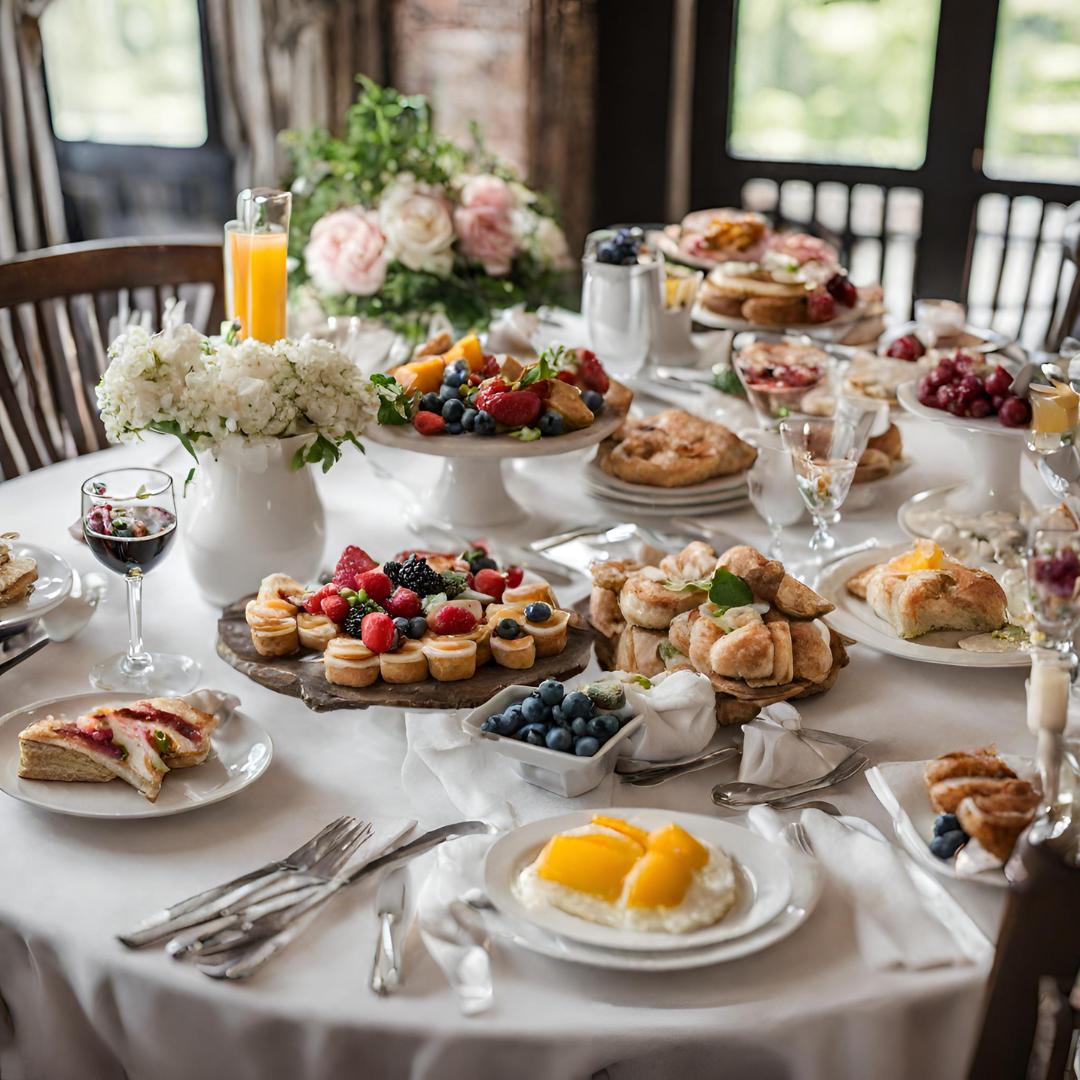 Brunch courthouse wedding reception with flowers