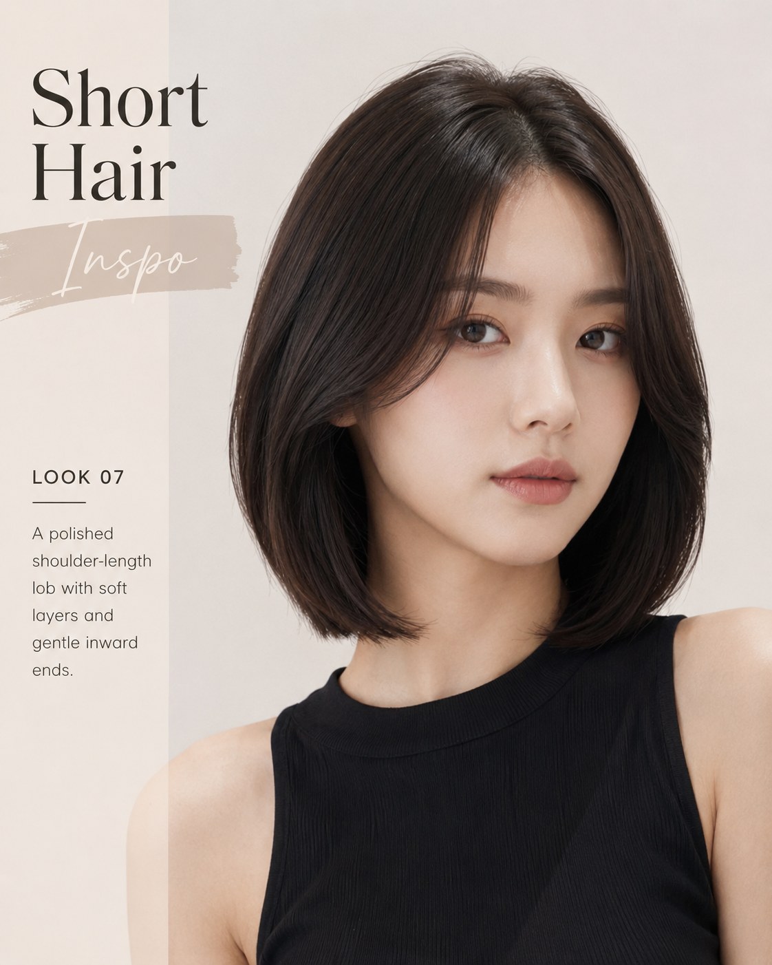 Polished shoulder-length lob with gentle inward ends is classic short hair inspo done right