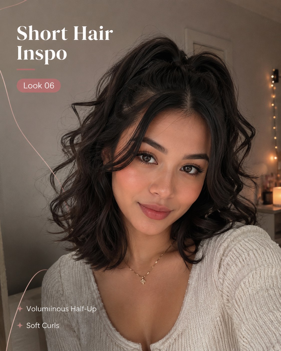 Voluminous half-up with soft curls delivers bouncy short hair inspo for textured hair