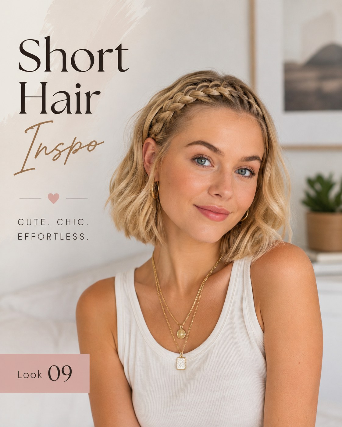 Double braided headband on a wavy bob is easy everyday short hair inspo for busy mornings