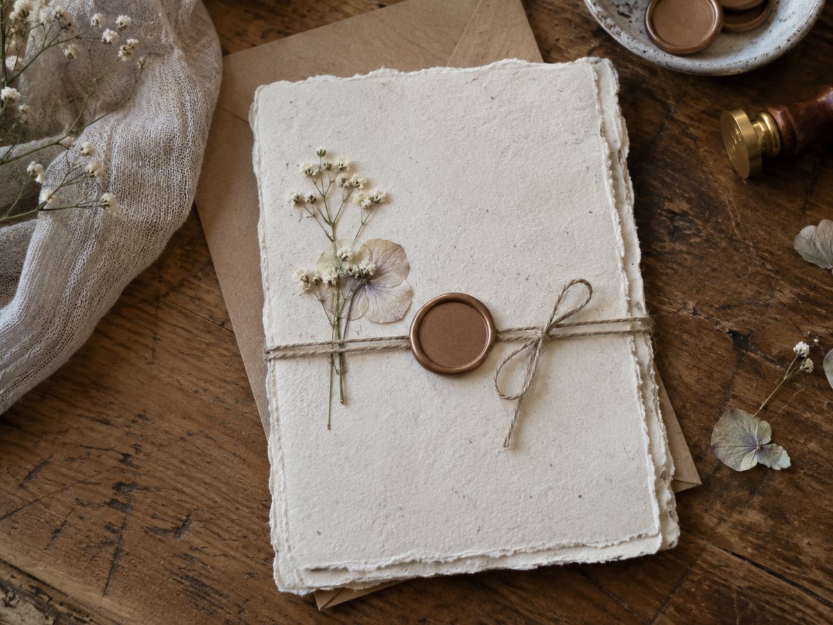 Handmade paper wedding invitation