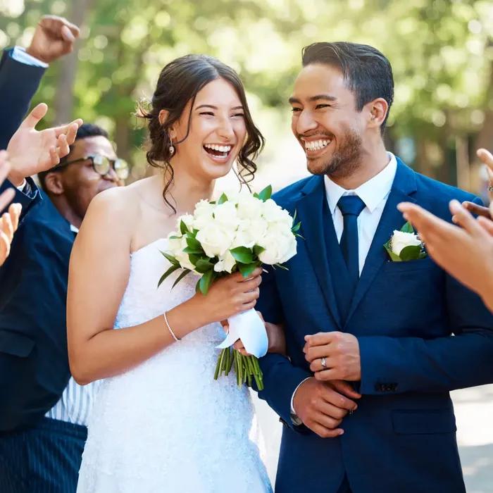 Newlywed couple smiling after ceremony