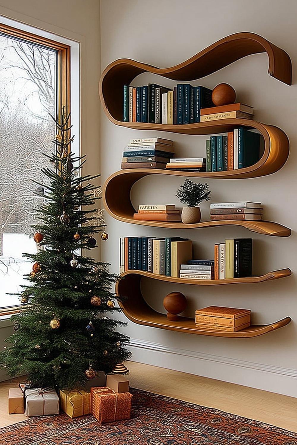 Curved Holiday Bookshelf Design