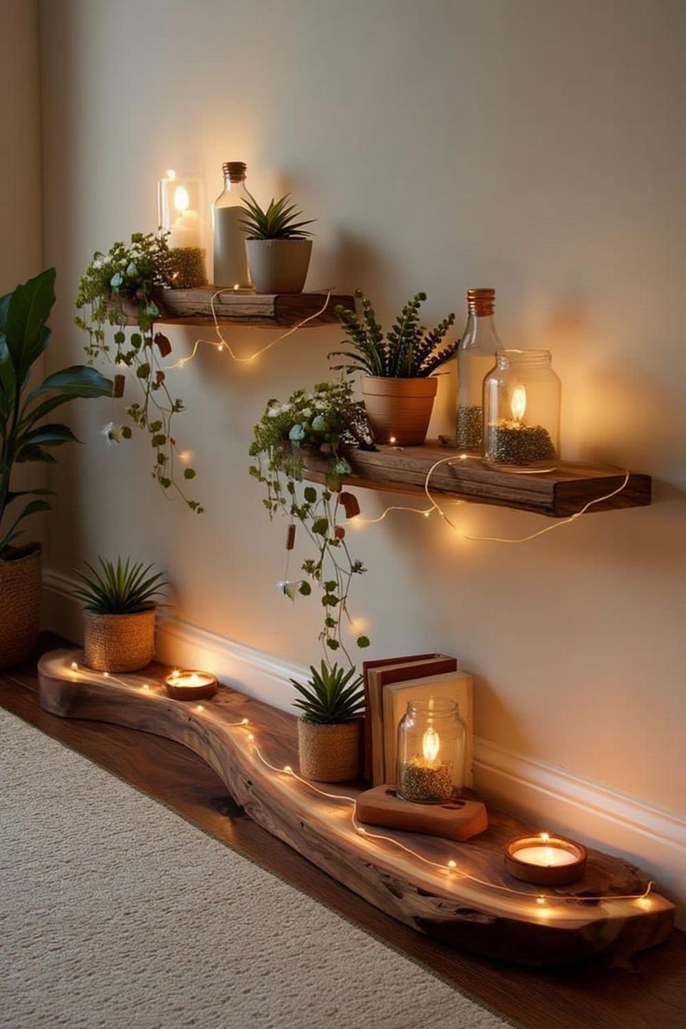 Floating Shelves with Fairy Lights