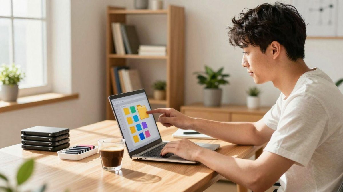 Laptop with organized digital files