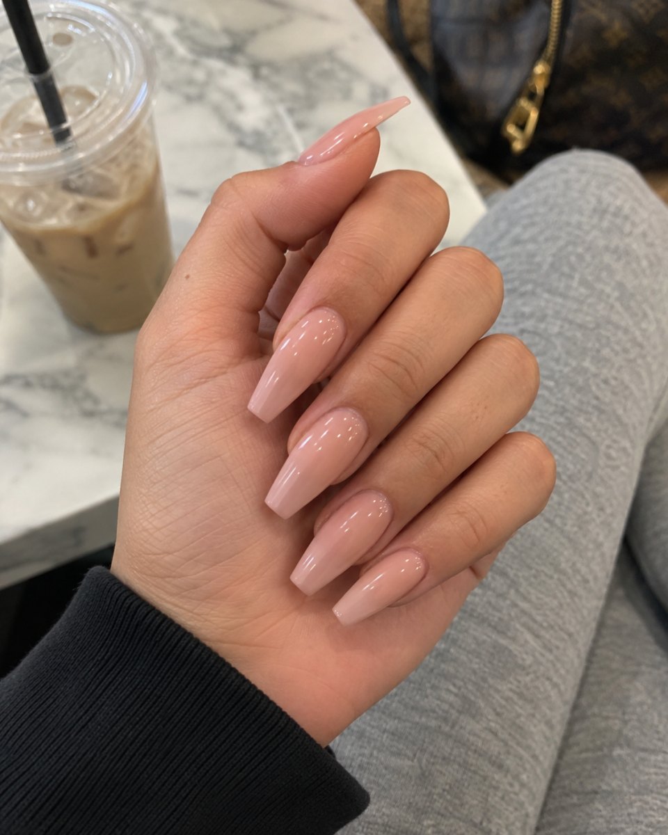 Long coffin shaped nude nails