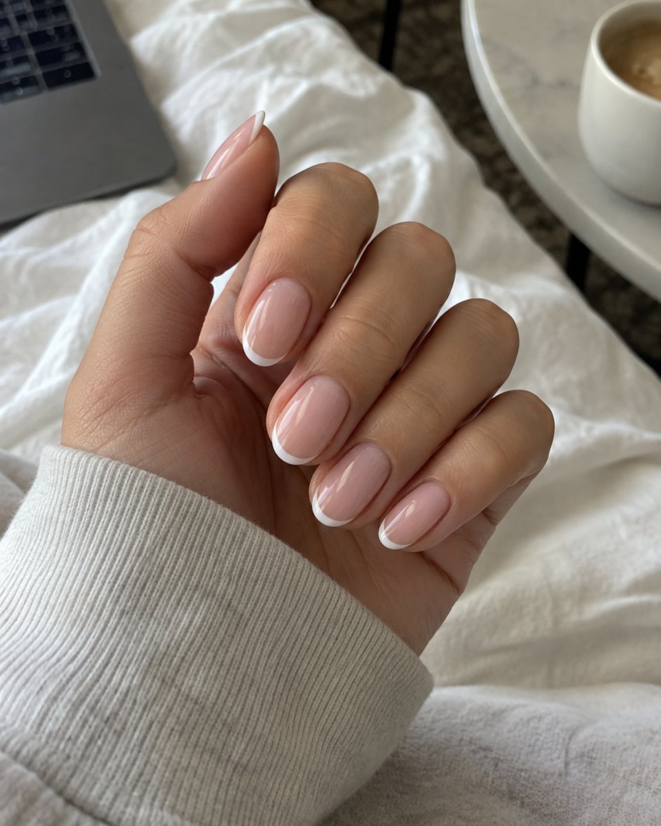 Minimal French manicure with soft tips