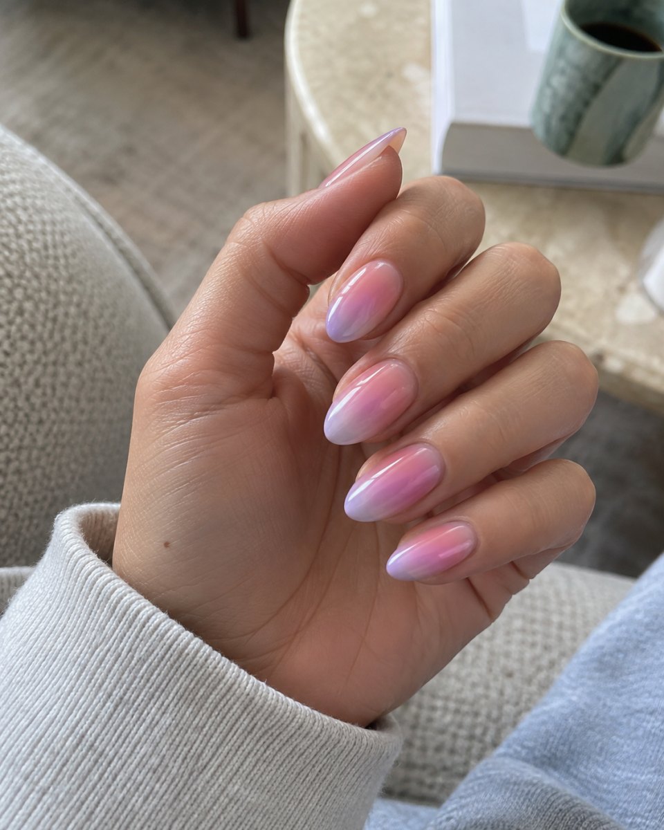 Pastel aura gradient nail design