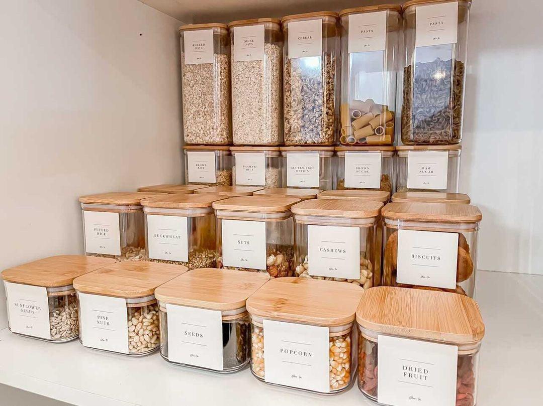 Labeled pantry containers and jars