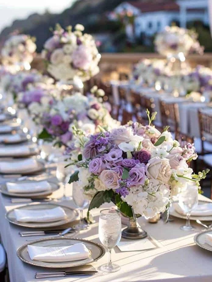 Lavender white wedding decor