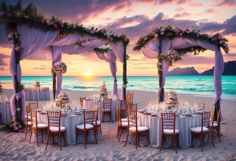 Lavender silver sunset beach wedding