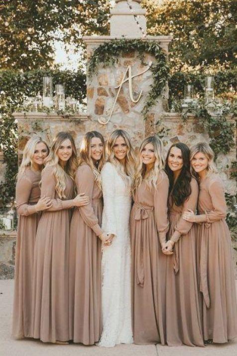 Long sleeve rustic bridesmaid dresses
