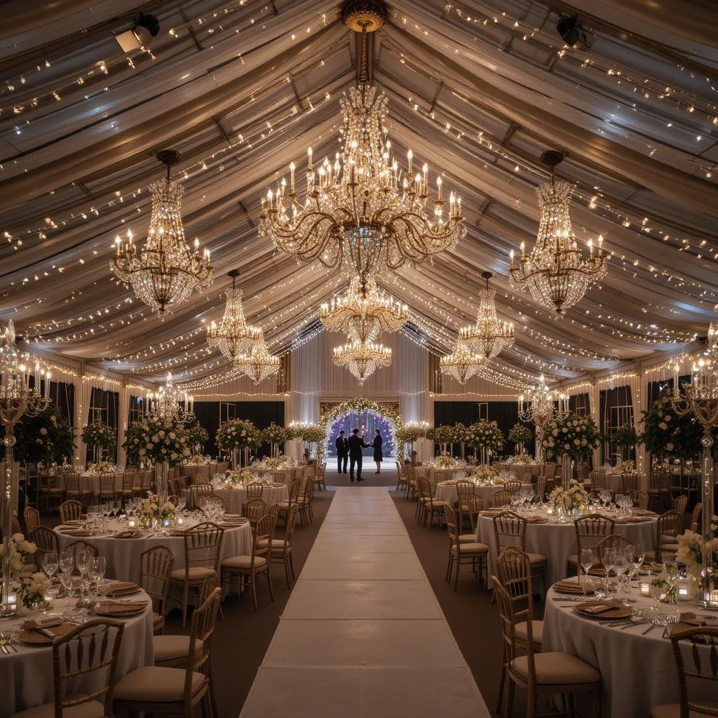 Luxury chandelier wedding tent