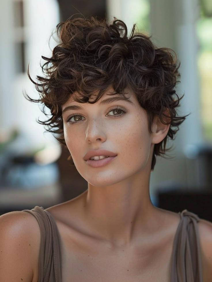 Messy casual curly pixie cut