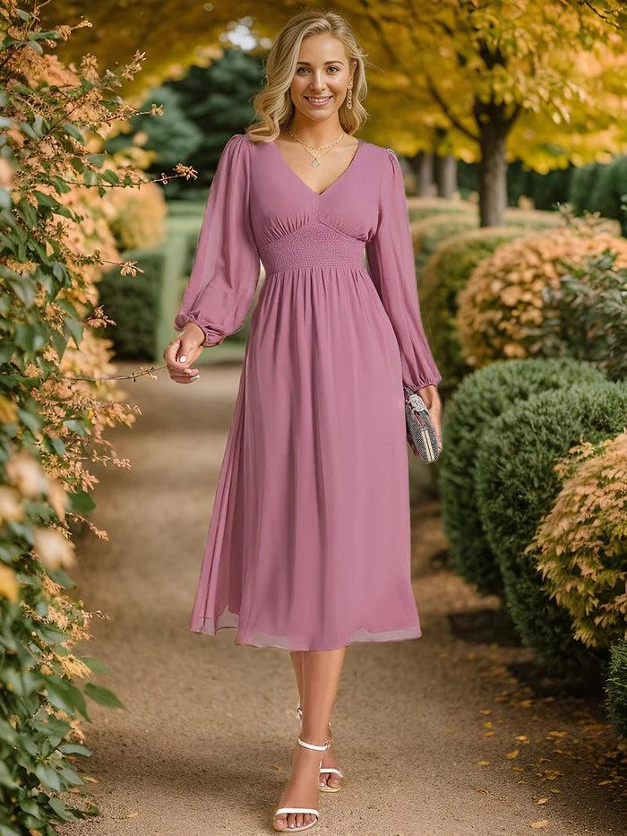 Midi sleeve outdoor fall wedding dress