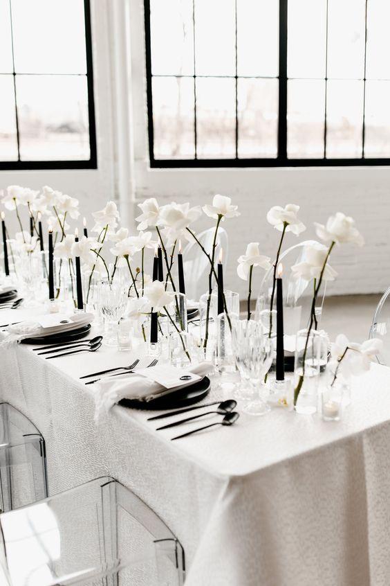 Black white minimalist wedding decor