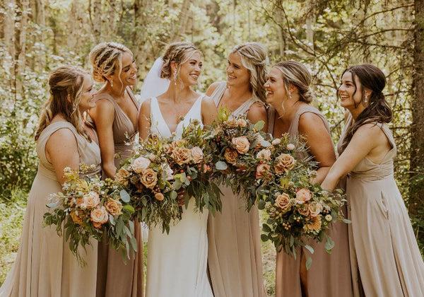 Neutral mismatched bridesmaid dresses wedding