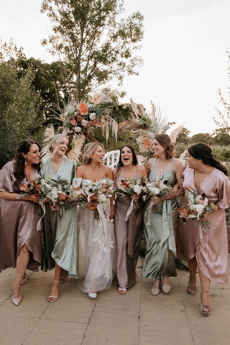 Long and short bridesmaid dresses mix