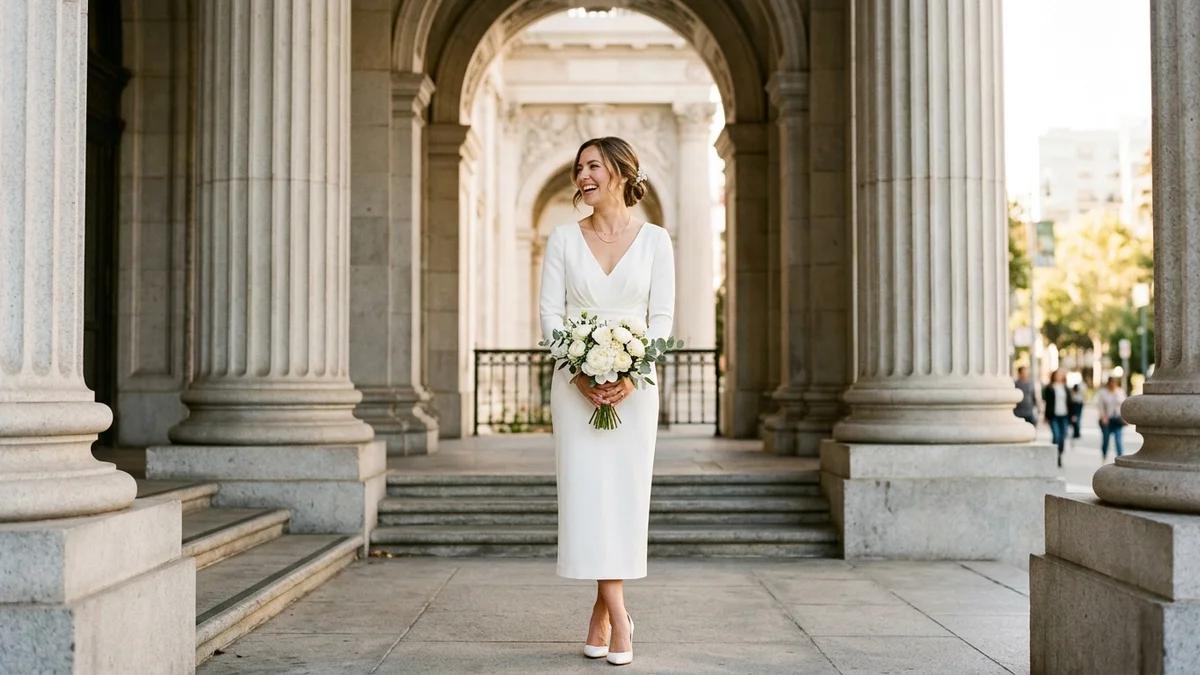 Modern city hall wedding dress