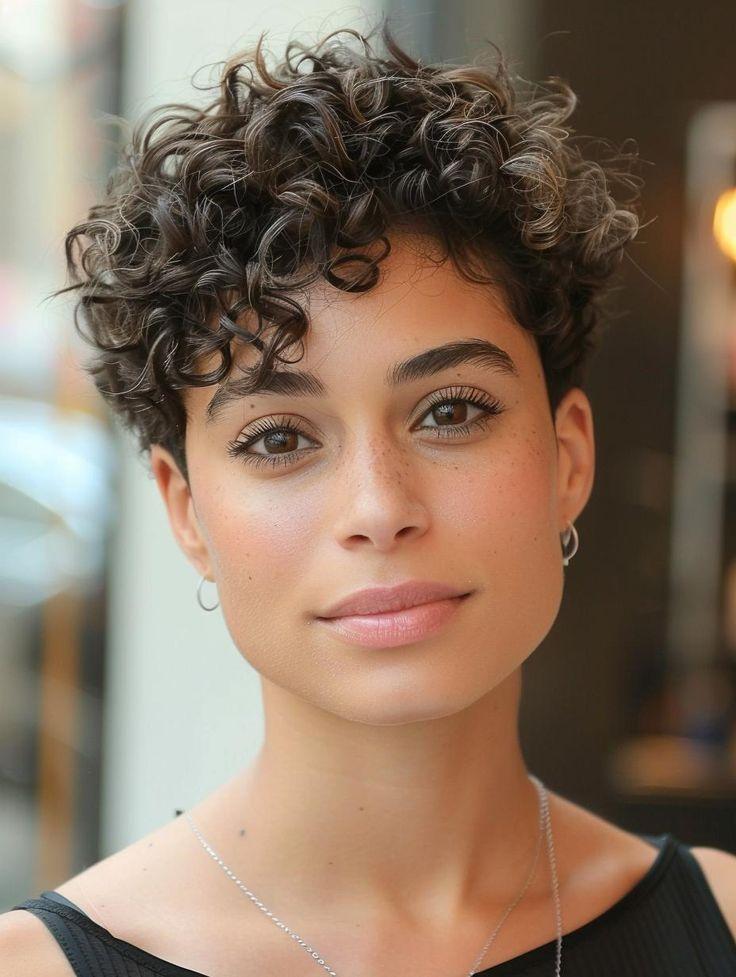 Defined curls modern pixie cut