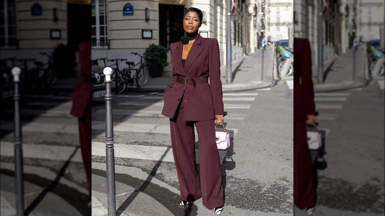 Modern suit wedding guest outfit