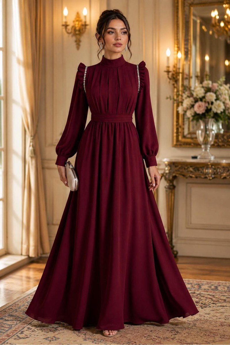 Modest long sleeve wedding guest dress