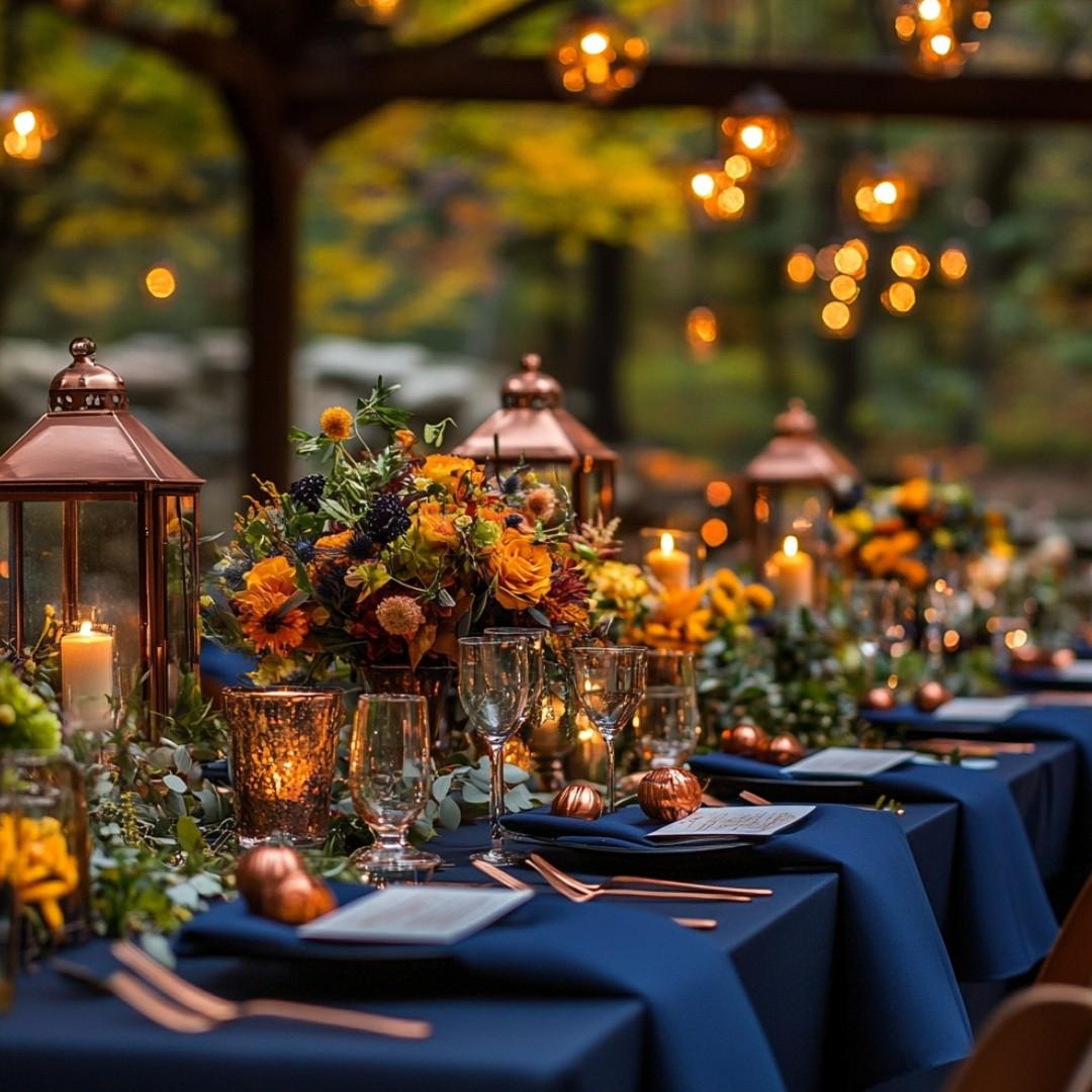 Navy copper fall wedding reception