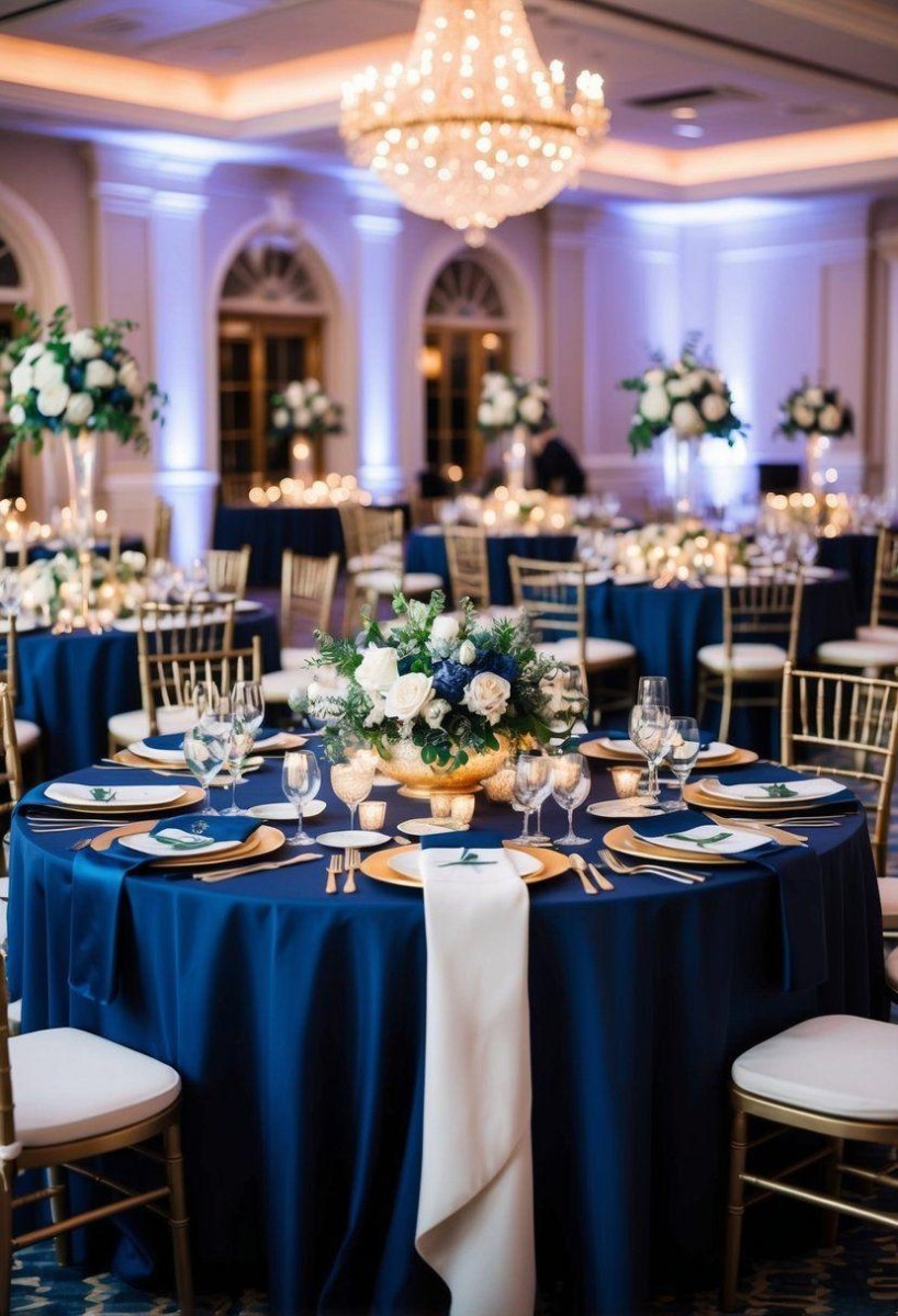 Navy gold wedding decor