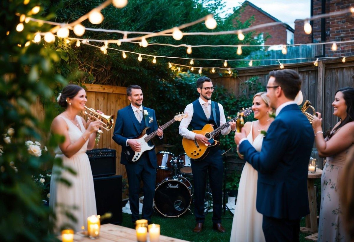 Backyard wedding live music setup