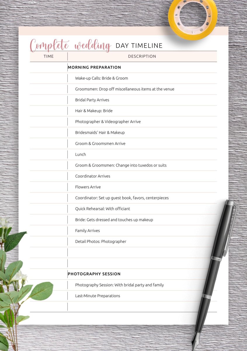 Bride and groom wedding timeline checklist