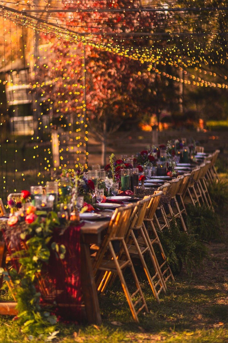 Outdoor fall wedding reception decor