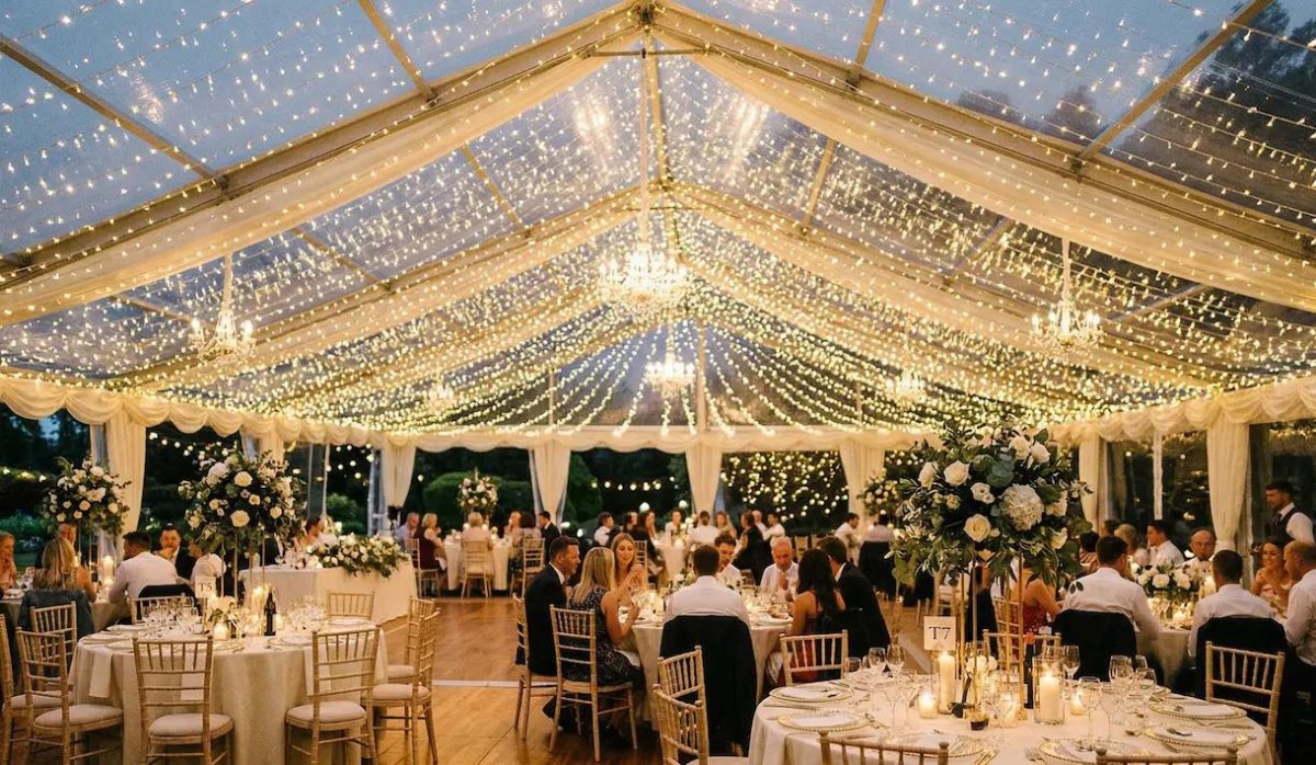 Fairy light wedding tent
