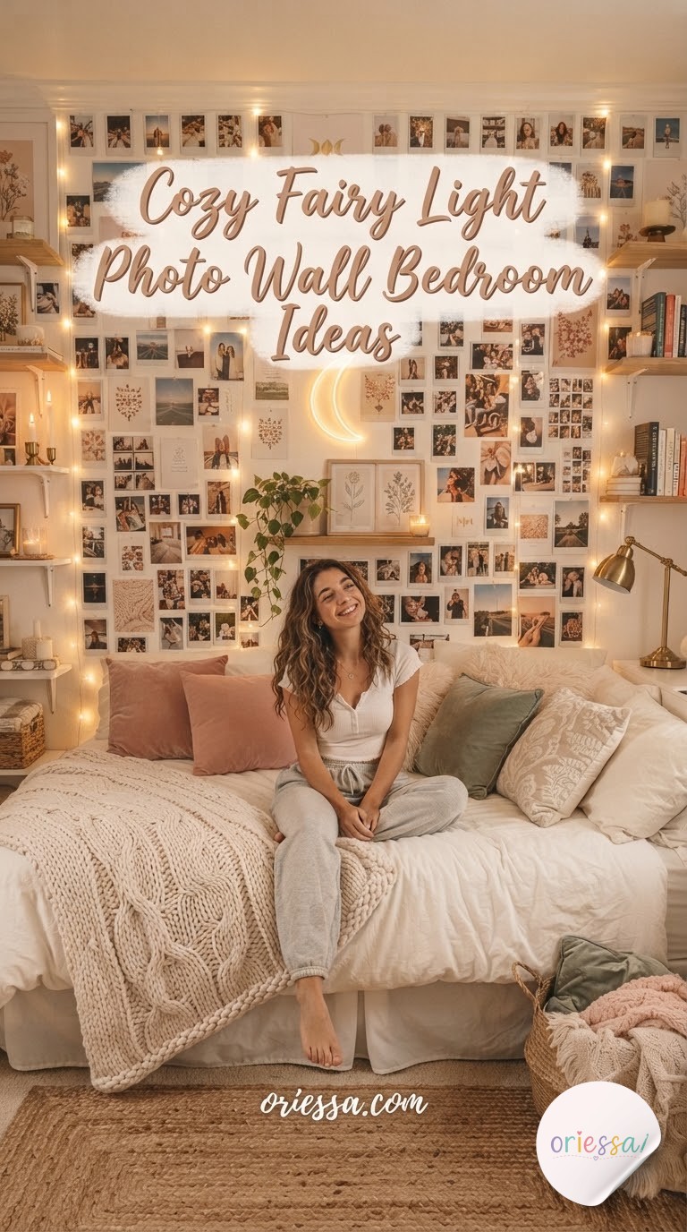Cozy Fairy Light Photo Wall Bedroom Ideas