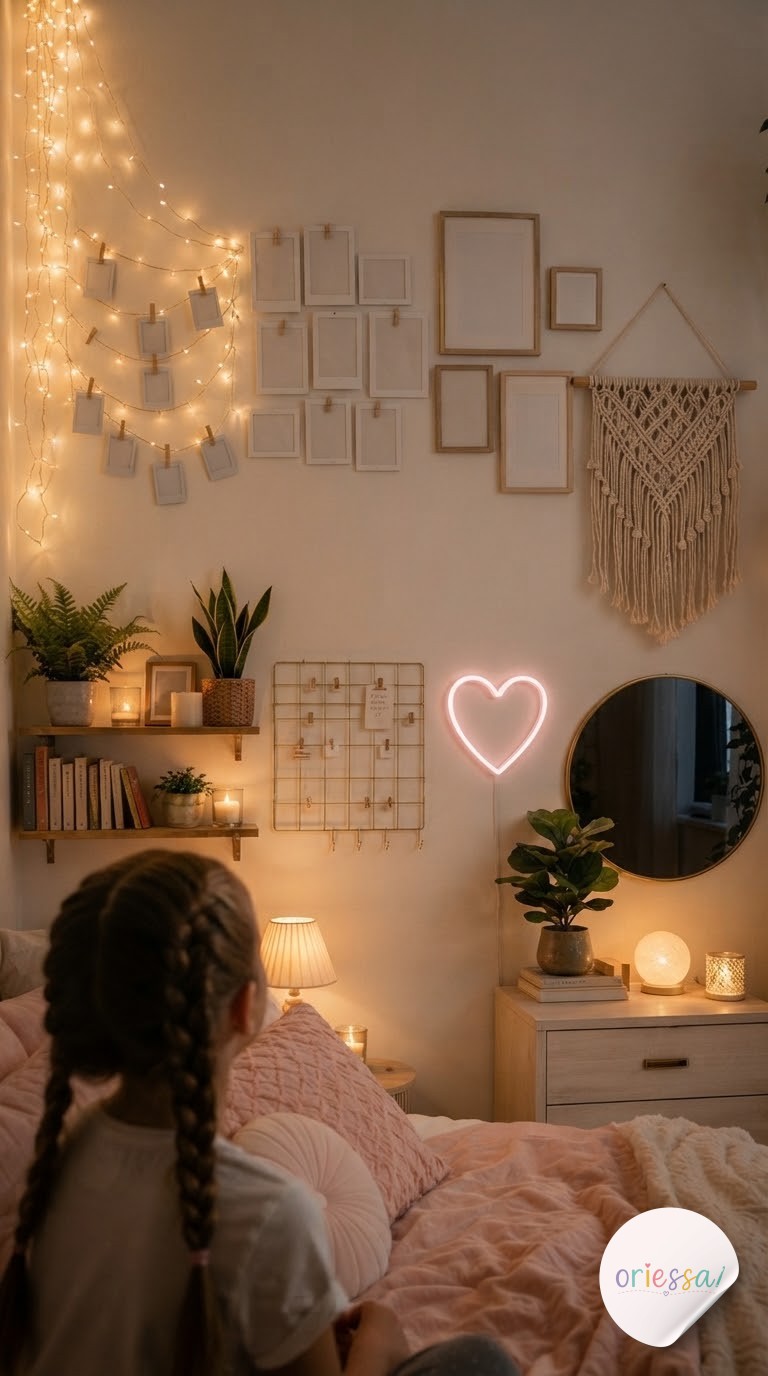 Cozy Fairy Light Photo Wall For Bedrooms