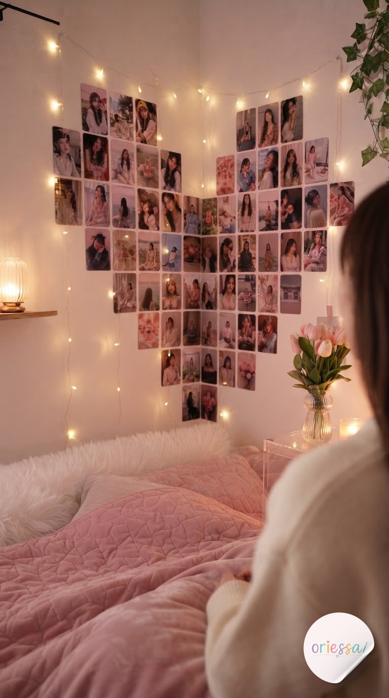 Dreamy Bed Photo Wall With Fairy Lights