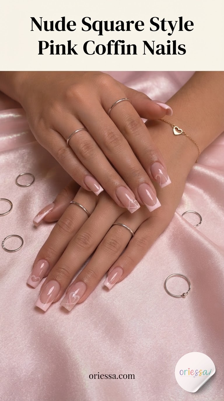 Nude Square Style Pink Coffin Nails