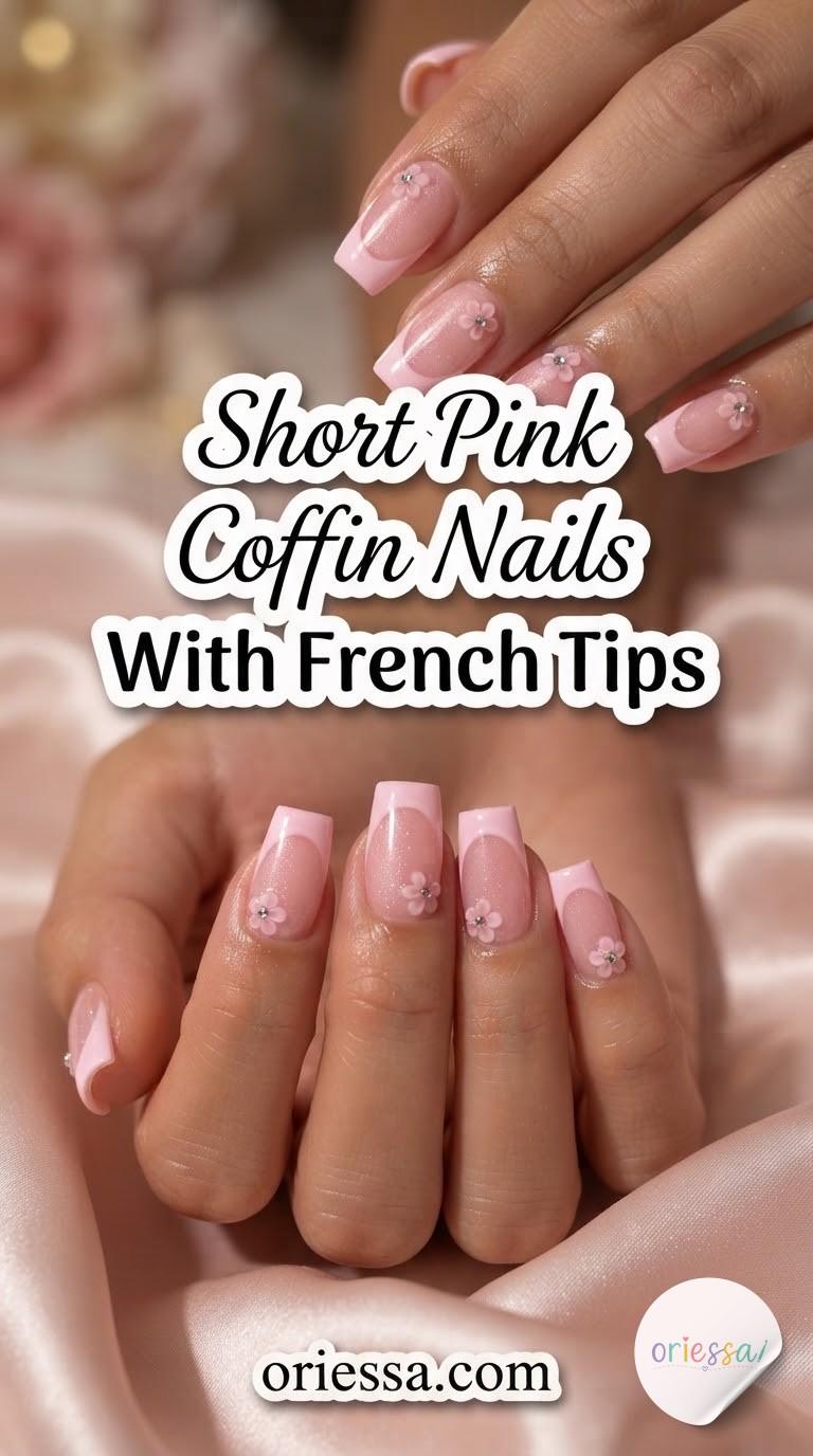 Short Pink Coffin Nails With French Tips