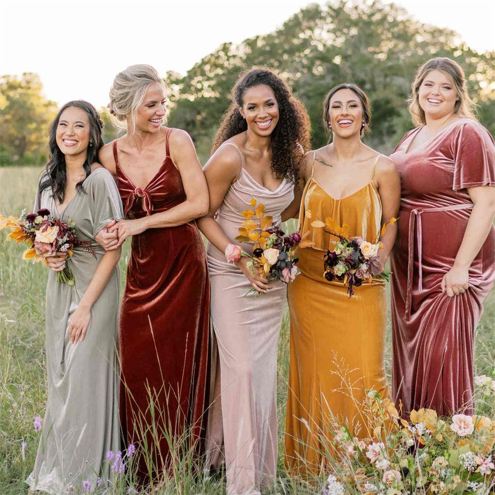 Mixed fabric bridesmaid dresses