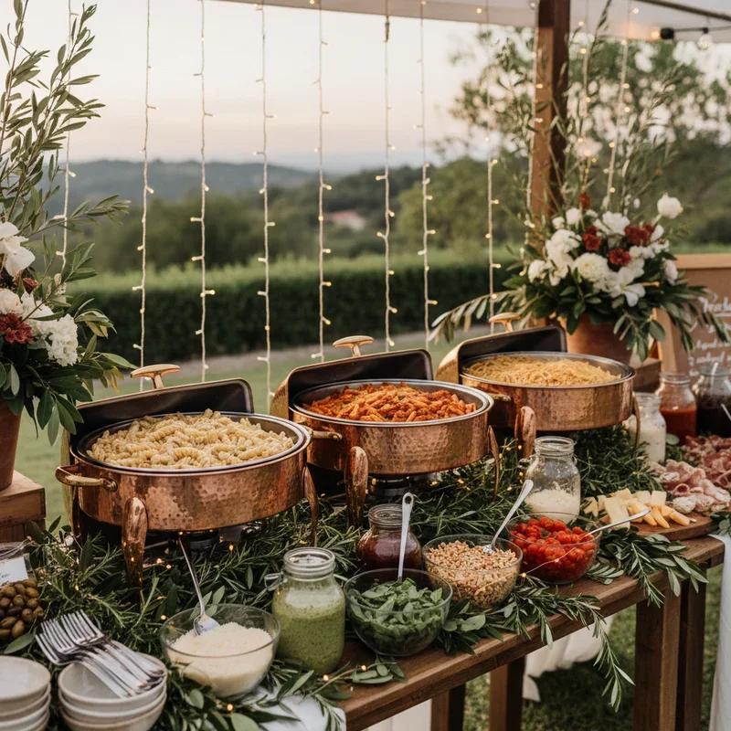 Elegant pasta buffet wedding table