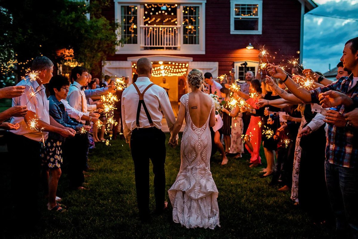 Backyard wedding evening send off