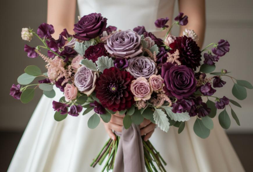 Plum dusty rose fall wedding flowers