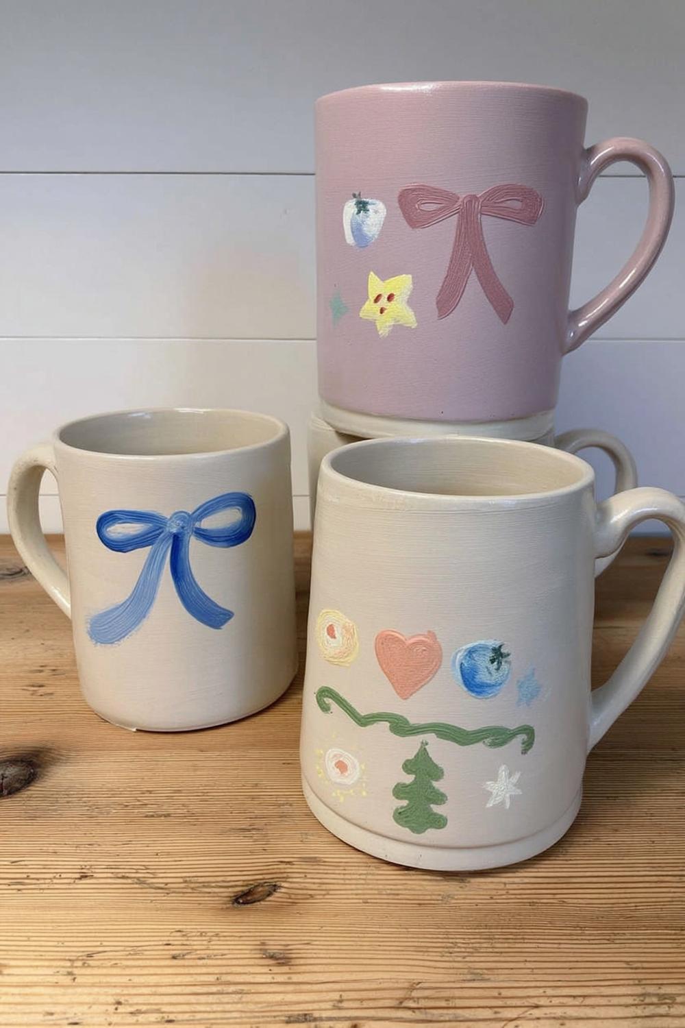 Whimsical Bow Detail Mugs