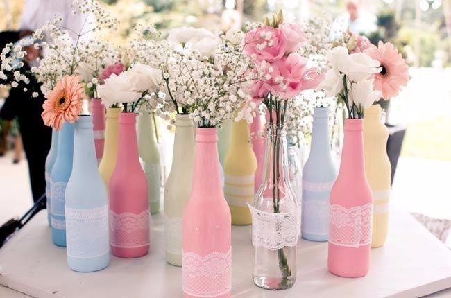 Recycled bottle wedding vases