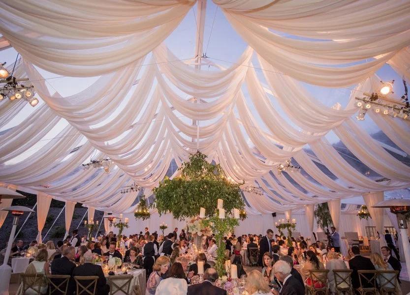 Draped wedding tent ceiling