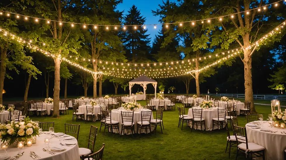 Romantic fairy lights at backyard wedding