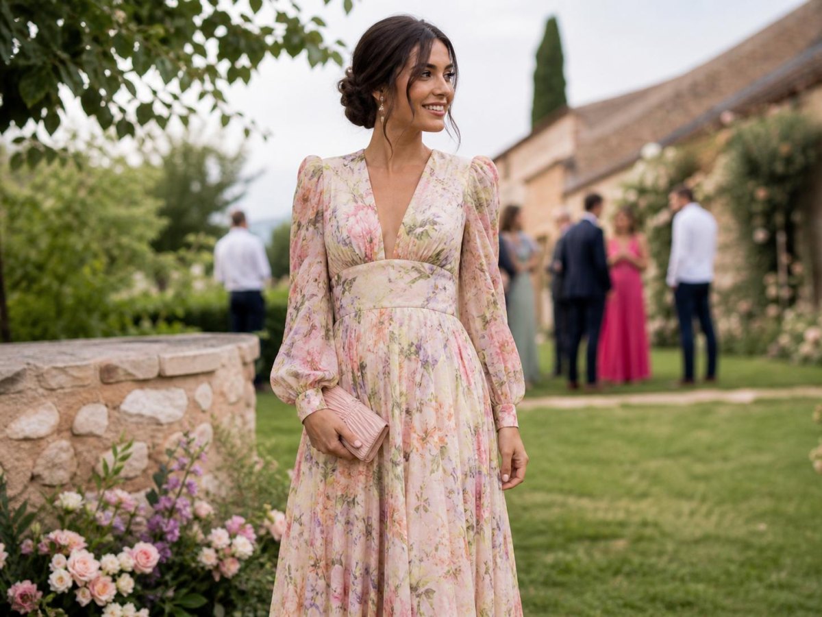 Romantic floral wedding guest dress