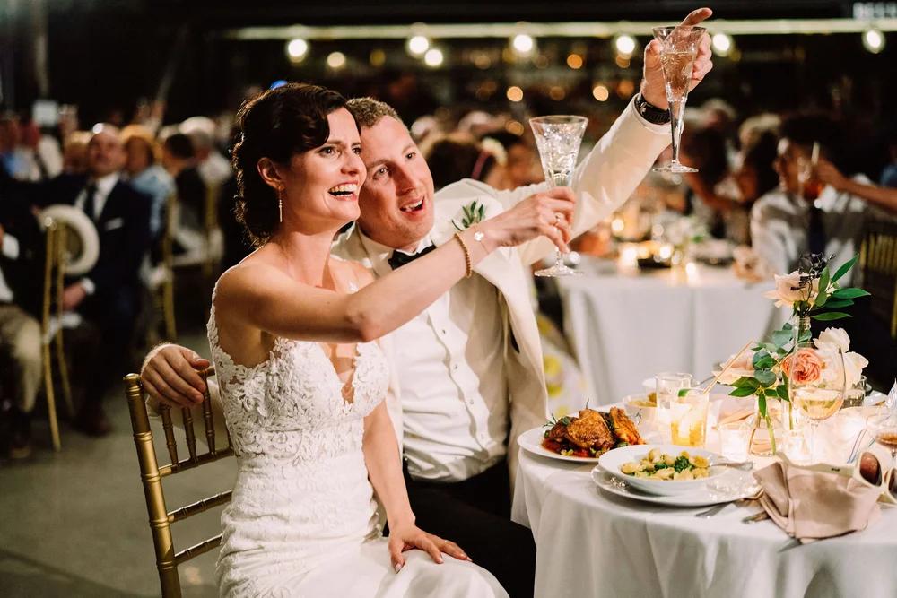 Bride and groom during wedding toast