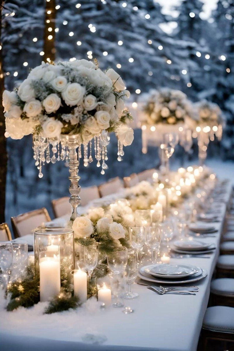 Romantic rose winter wedding centerpiece