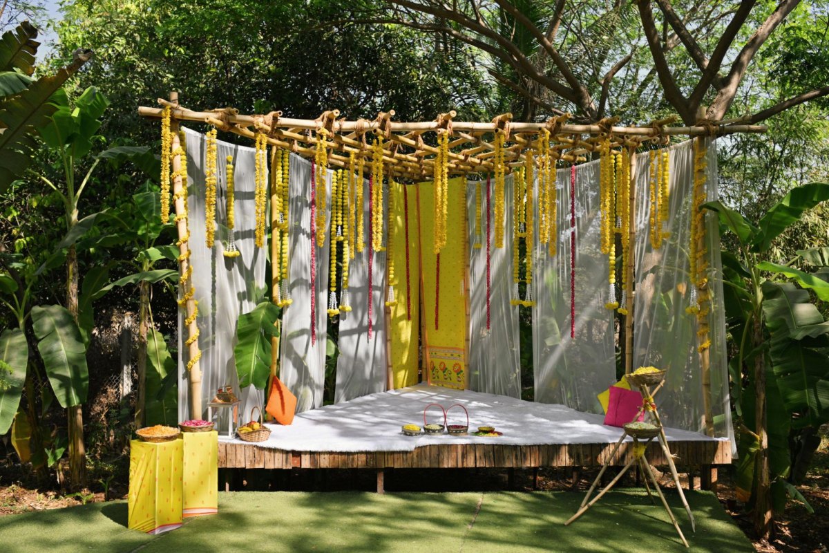 Rustic bamboo cane haldi decoration