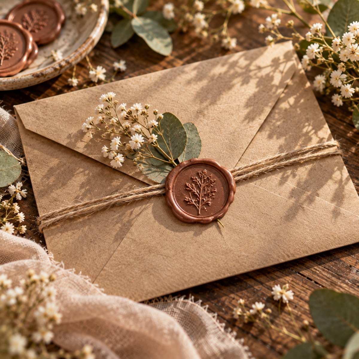 Rustic kraft paper wax seal